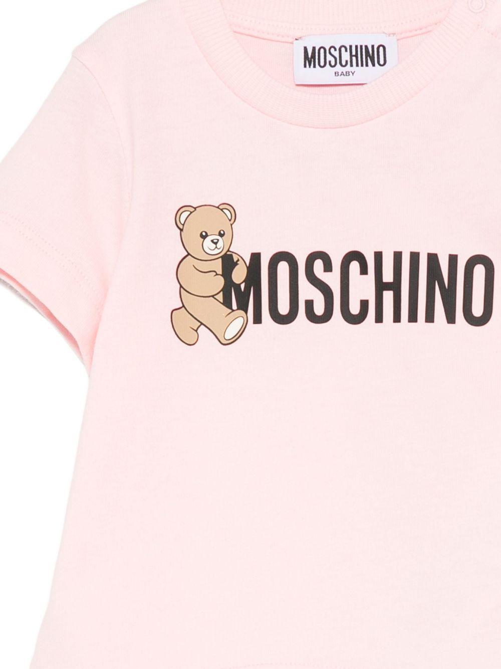 T-shirt per neonata Moschino Kids rosa con stampa Teddy Bear - Rubino Kids