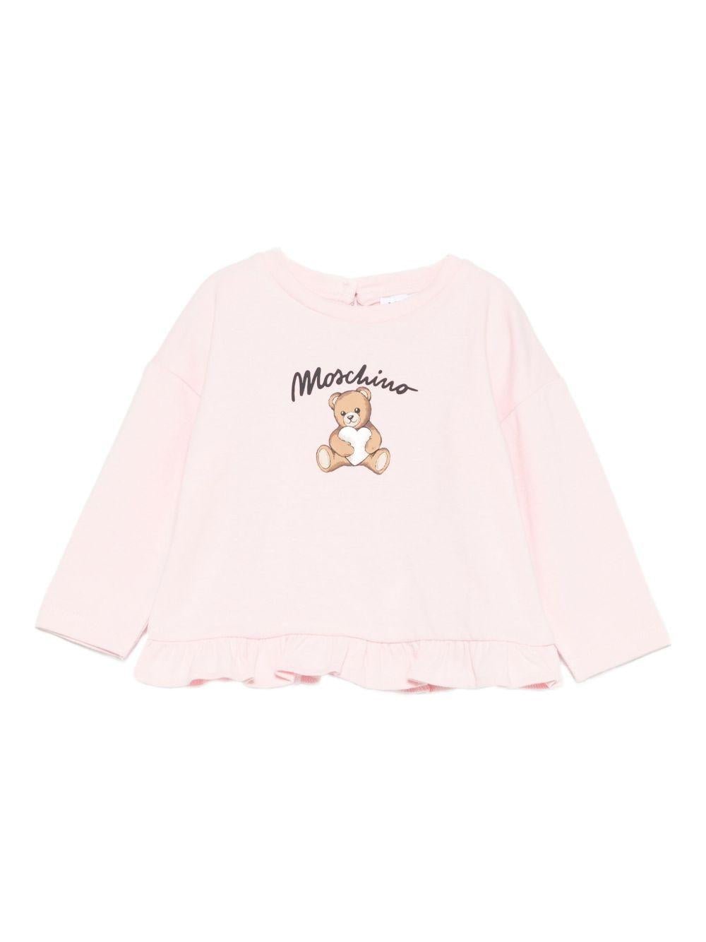 T-shirt per neonata Moschino Kids rosa con stampa Teddy Bear - Rubino Kids