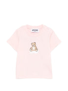T-shirt per neonata Moschino Kids rosa con stampa Teddy Bear su nuvola - Rubino Kids