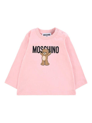 T-shirt per neonata Moschino Kids rosa con stampa teddy