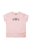 T-shirt per neonata Moschino Kids rosa con stampa tre orsetti sul davanti - Rubino Kids