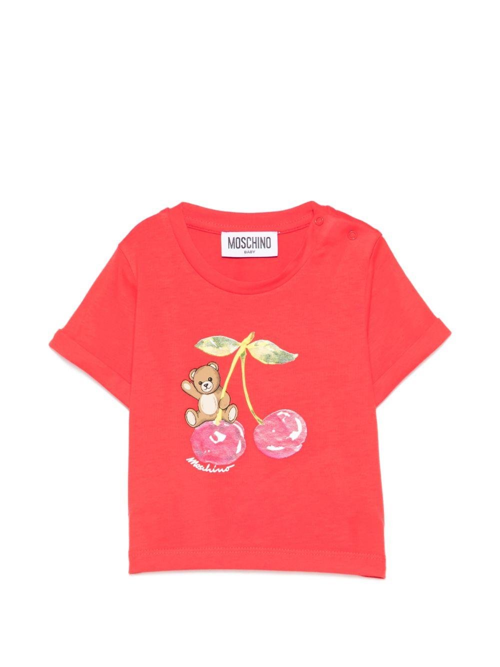 T-shirt per neonata Moschino Kids rossa con stampa Cherry - Rubino Kids