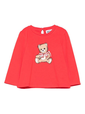 T-shirt per neonata Moschino Kids rosso con motivo Teddy Bear