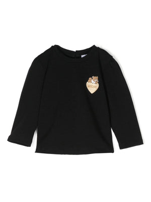 Moschino Kids black baby girl's T-shirt with Teddy Bear emblem and little heart