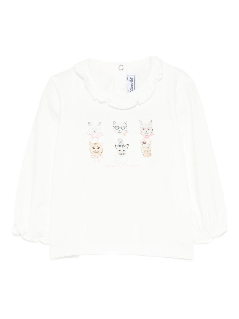 T-shirt per neonata Tartine Et Chocolat bianca con stampa gatti - Rubino Kids