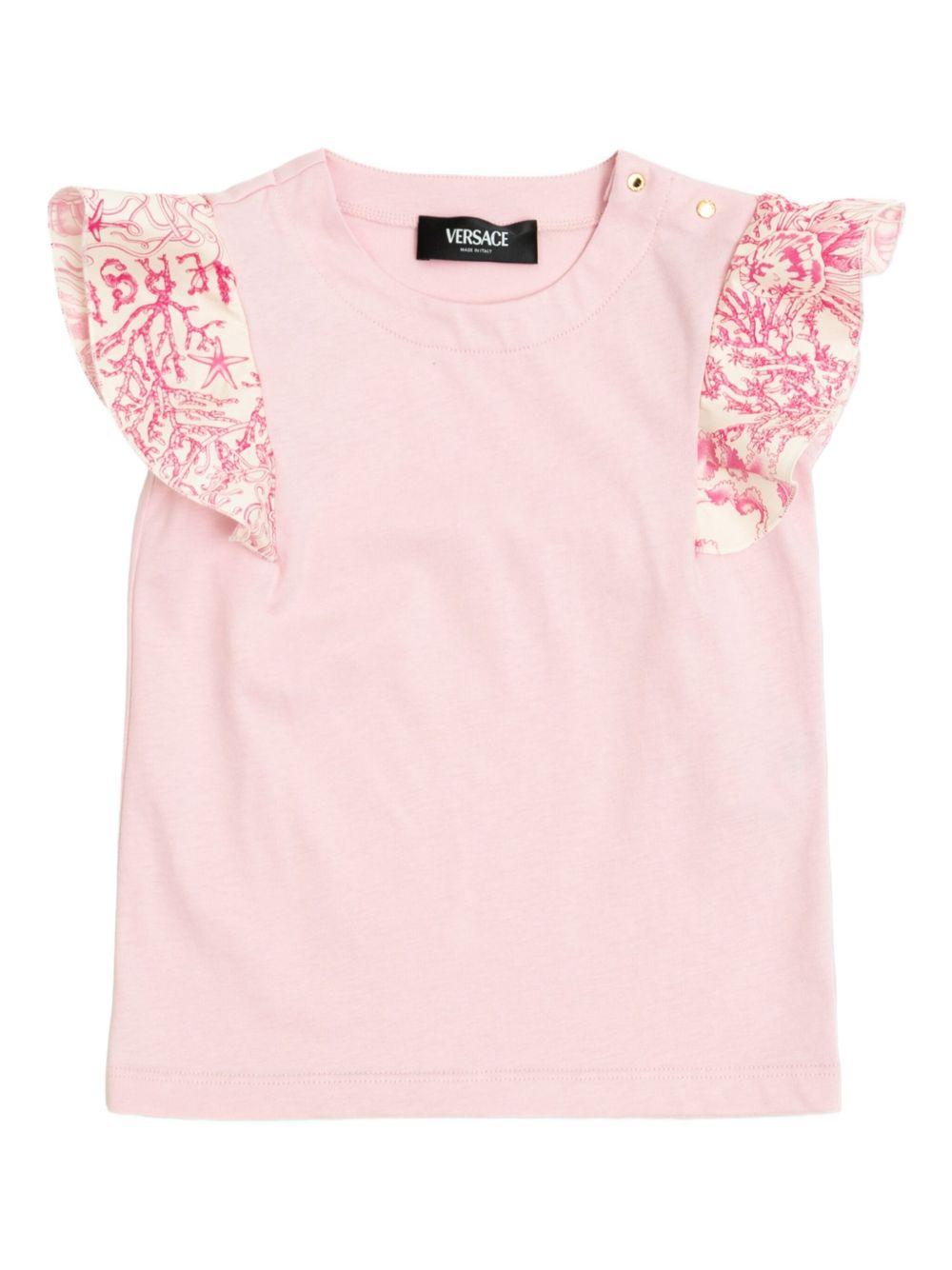 T-shirt per neonata Versace Kids Underwater Barocco rosa con ruches - Rubino Kids