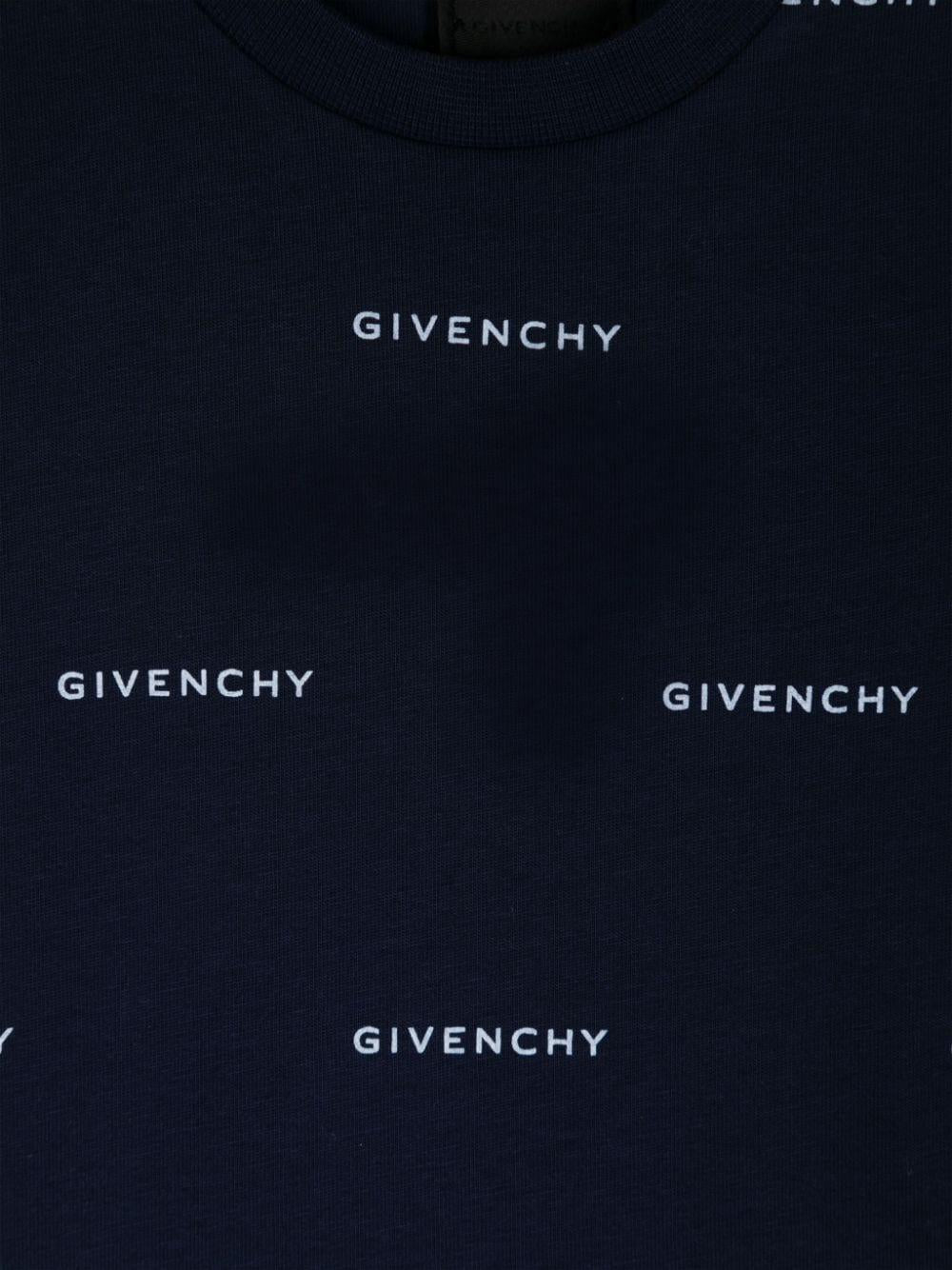 T shirt per neonati blu con logo Givenchy bianco stampato in all - over con font dritto - Rubino Kids