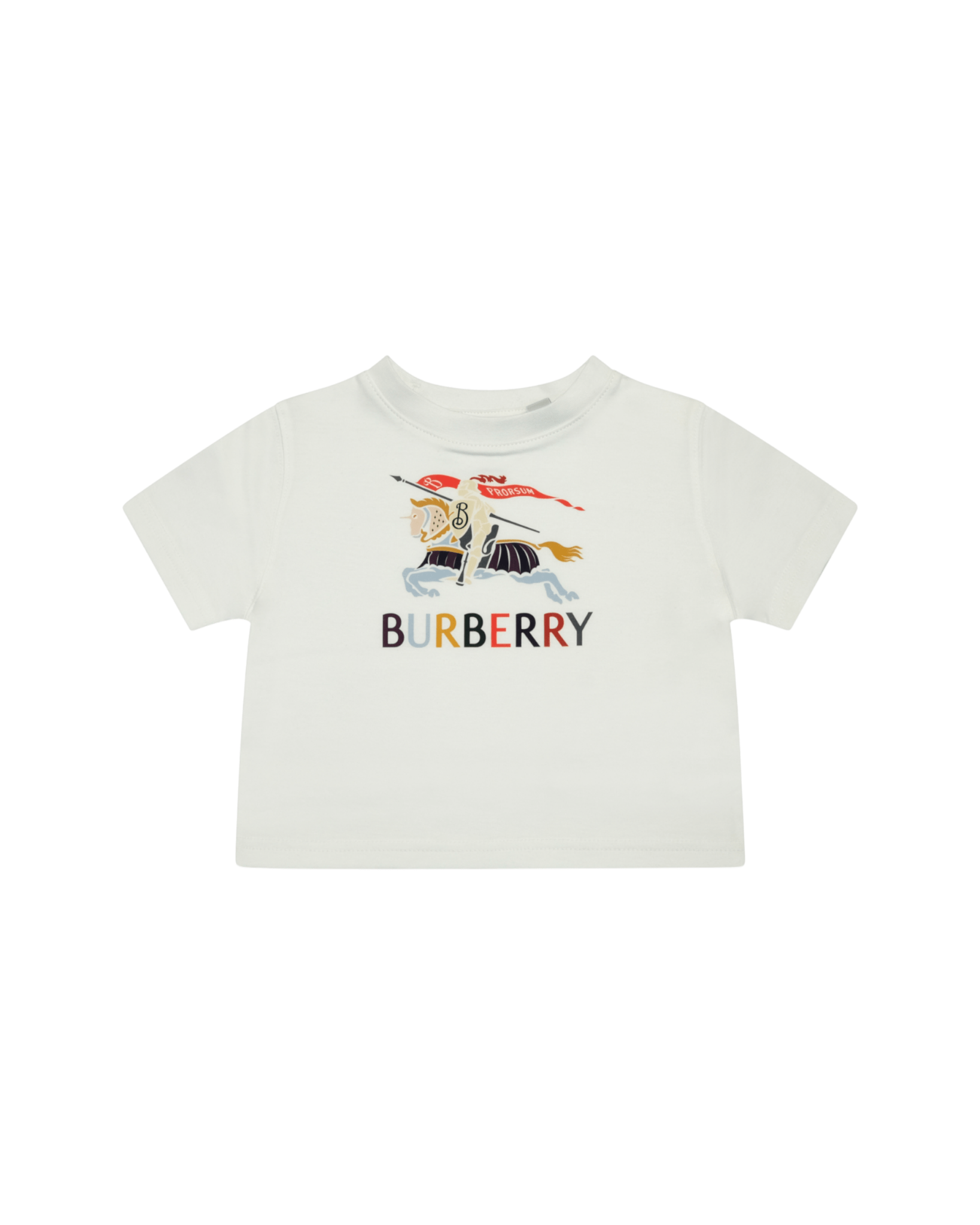T-shirt per neonati Burberry Kids bianca con Equestrian Knight sul davanti - Rubino Kids