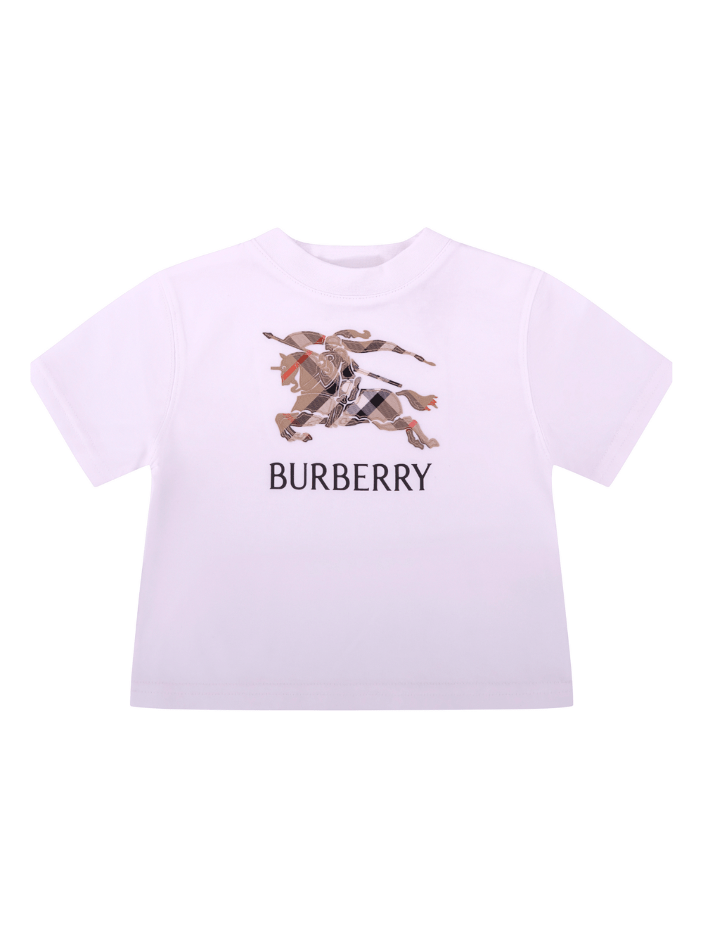T-shirt per neonati Burberry Kids bianca con logo equestre sul davanti - Rubino Kids