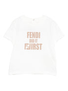 T-shirt per neonati Fendi Kids bianca con stampa del logo - Rubino Kids