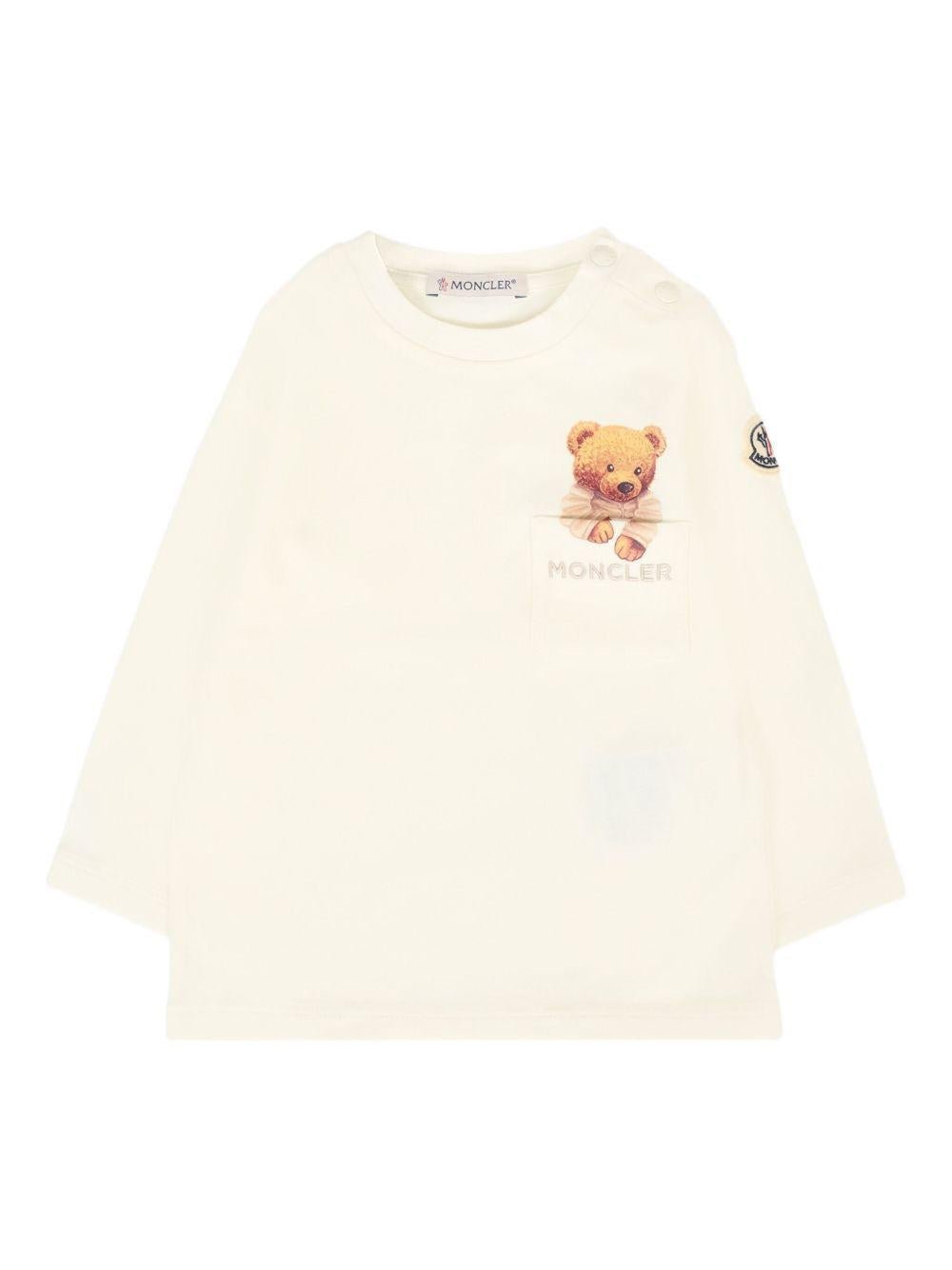 T-shirt per neonati Moncler Enfant avorio con stampa orsetto - Rubino Kids