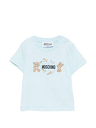 T-shirt per neonati Moschino Kids azzurra con stampa Teddy sul davanti - Rubino Kids