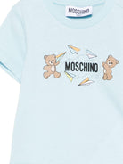 T-shirt per neonati Moschino Kids azzurra con stampa Teddy sul davanti - Rubino Kids