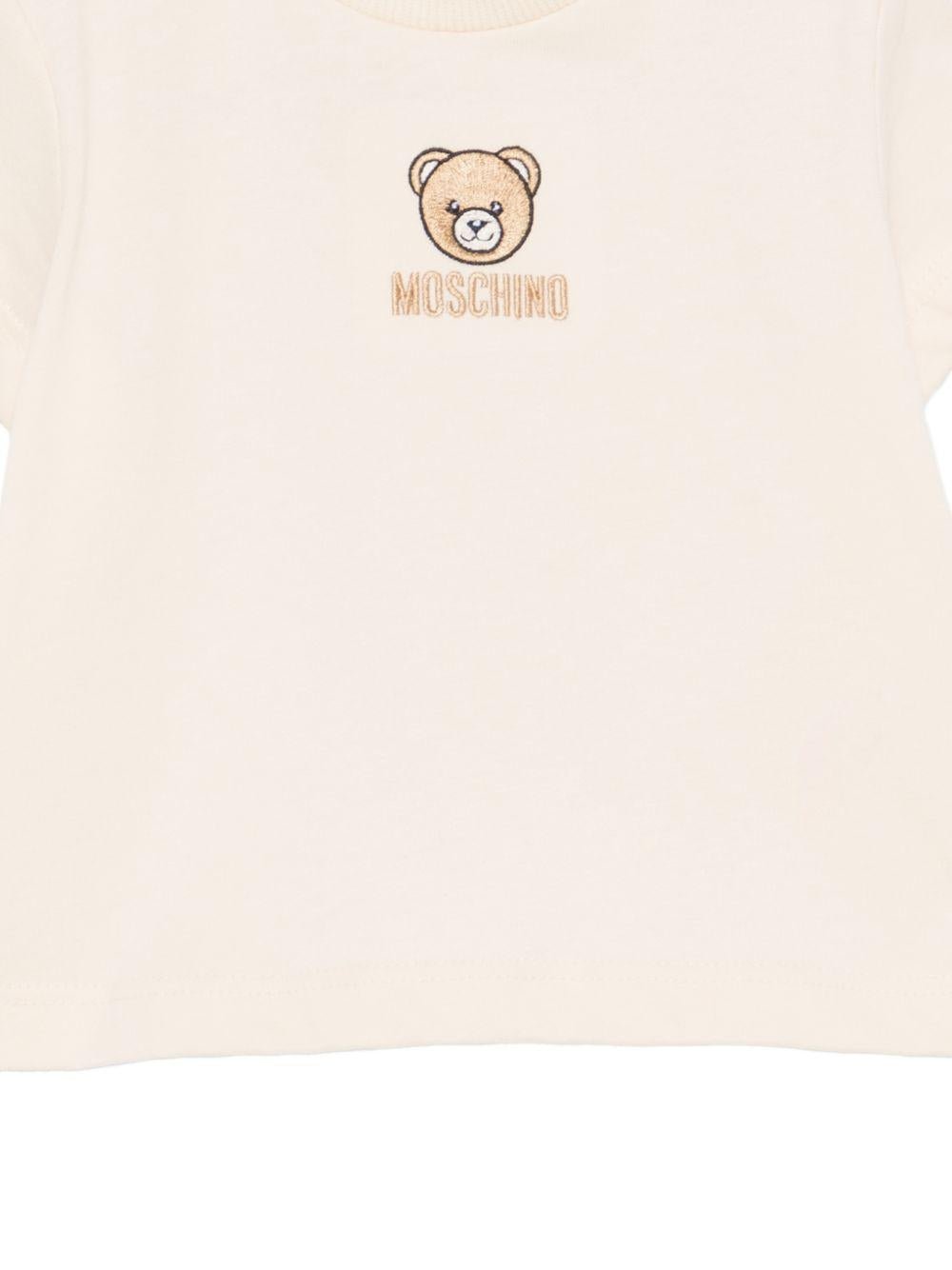 T-shirt per neonati Moschino Kids beige con dettagli ricamati - Rubino Kids