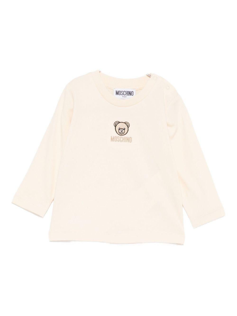 T-shirt per neonati Moschino Kids beige con motivo Teddy Bear ricamato - Rubino Kids