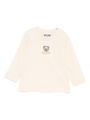 T-shirt per neonati Moschino Kids beige con motivo Teddy Bear ricamato