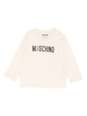 T-shirt per neonati Moschino Kids beige con stampa logo
