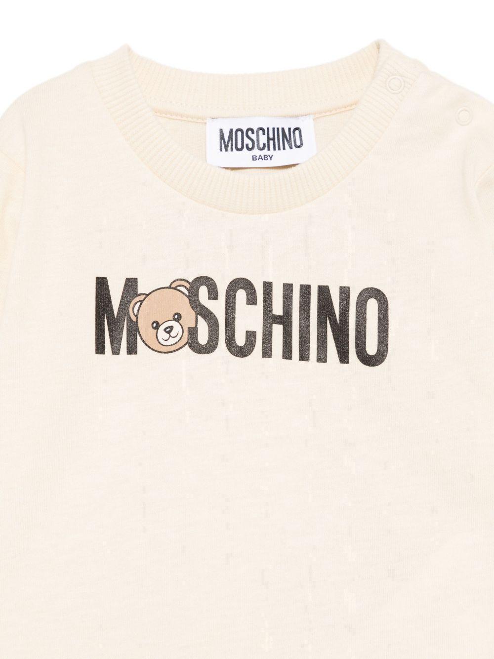 T-shirt per neonati Moschino Kids beige con stampa logo - Rubino Kids