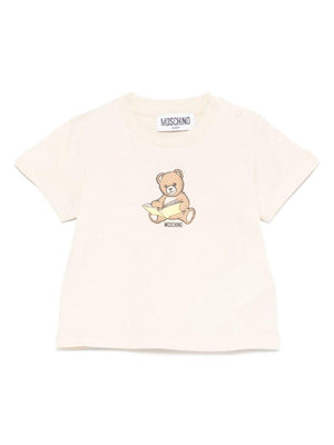Moschino Kids beige baby T-shirt with Teddy Bear print