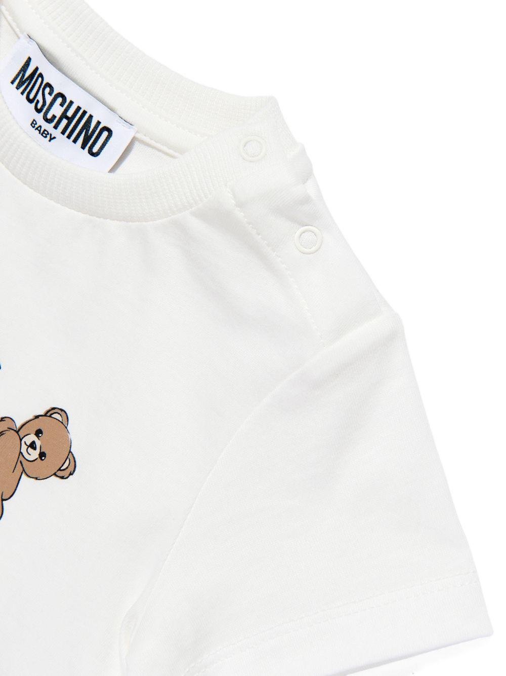 T-shirt per neonati Moschino Kids bianca con due Teddy Bear - Rubino Kids