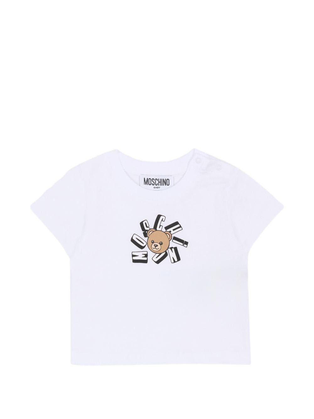 T-shirt per neonati Moschino Kids bianca con motivo Teddy Bear - Rubino Kids