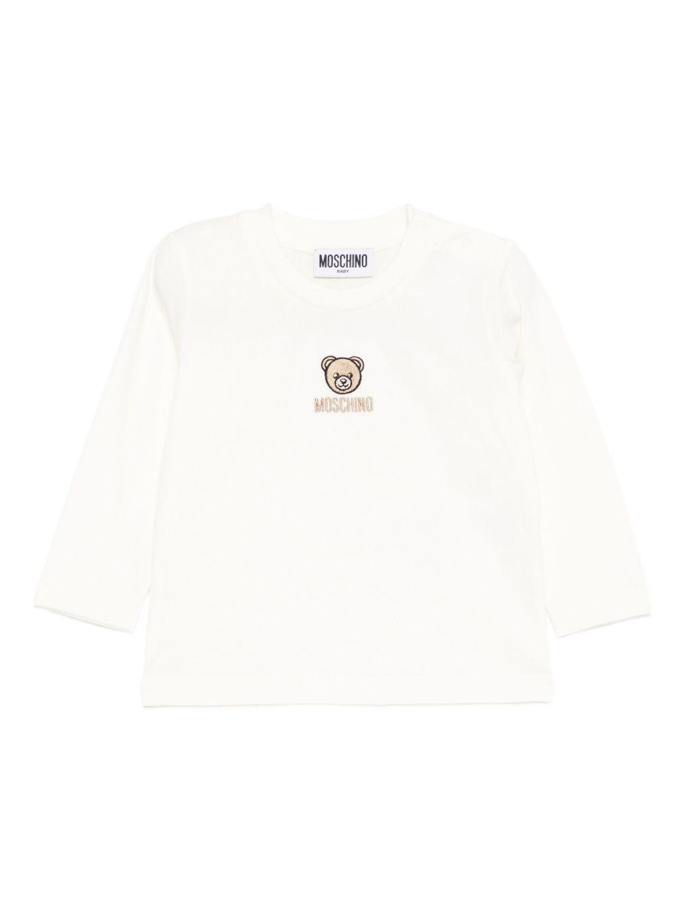 T-shirt per neonati Moschino Kids bianca con ricamo orsetto - Rubino Kids