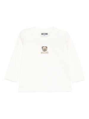T-shirt per neonati Moschino Kids bianca con ricamo orsetto