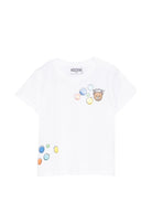T-shirt per neonati Moschino Kids bianca con stampa orsetto e palloncini - Rubino Kids