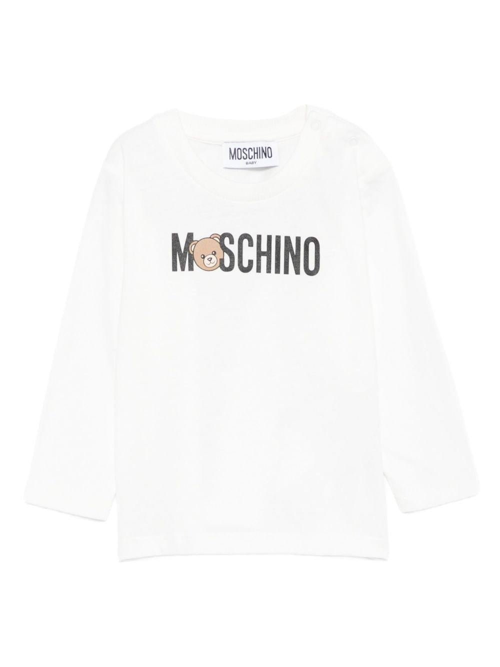 T-shirt per neonati Moschino Kids bianca con stampa Teddy - Rubino Kids