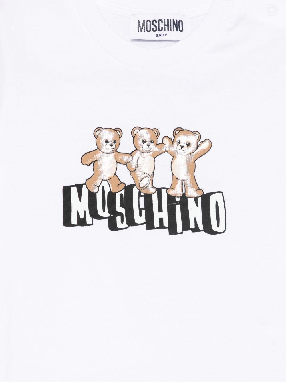 T-shirt per neonati Moschino Kids bianca con stampa tre Teddy Bear - Rubino Kids