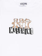 T-shirt per neonati Moschino Kids bianca con stampa tre Teddy Bear - Rubino Kids