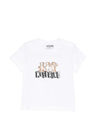 T-shirt per neonati Moschino Kids bianca con stampa tre Teddy Bear - Rubino Kids