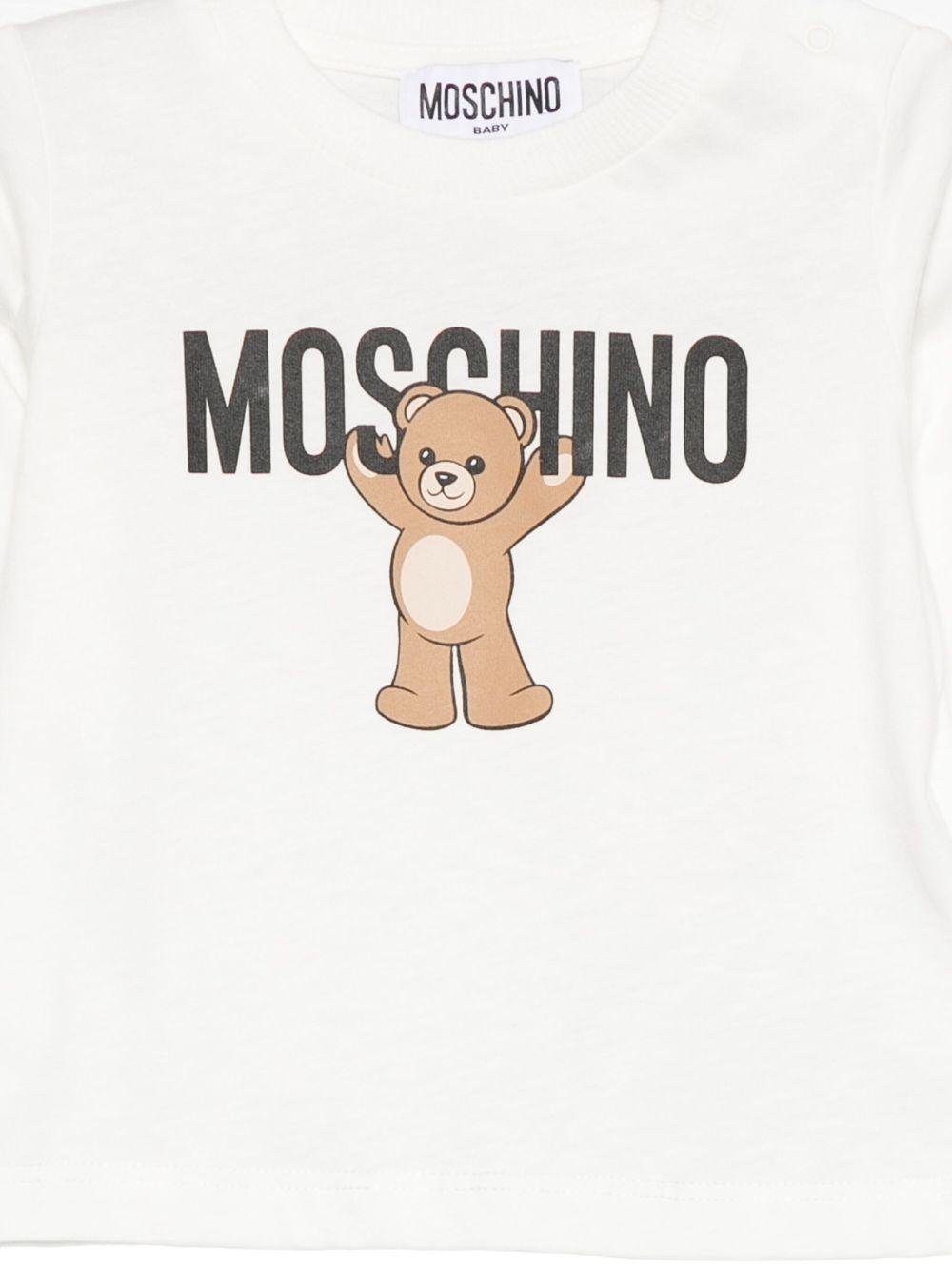 T-shirt per neonati Moschino Kids bianco con motivo Teddy Bear - Rubino Kids
