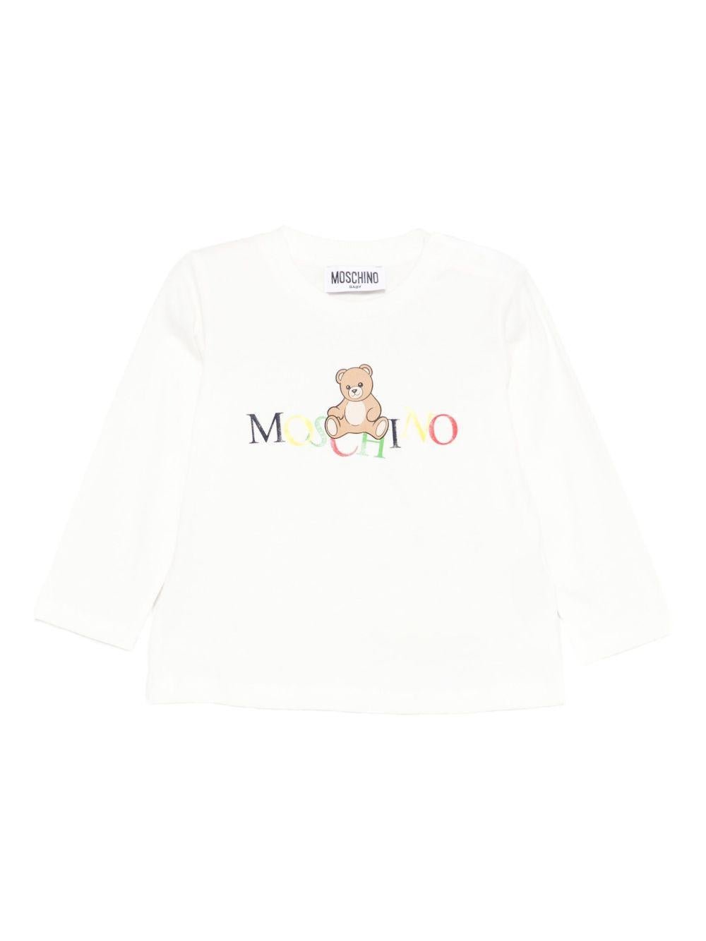T-shirt per neonati Moschino Kids bianco con motivo Teddy - Rubino Kids