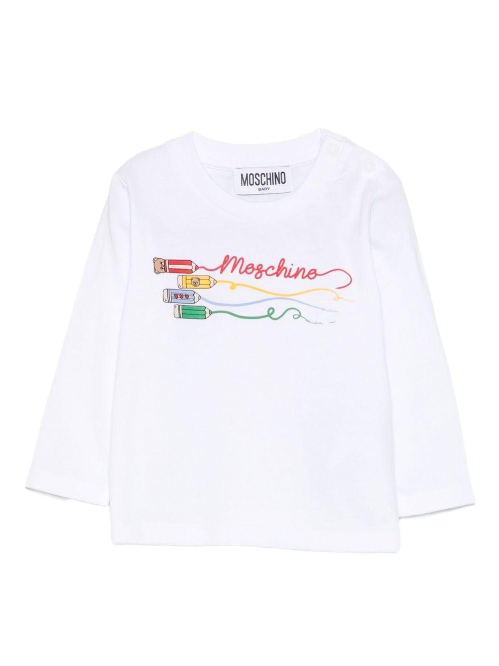 T-shirt per neonati Moschino Kids bianco con stampa a matita - Rubino Kids