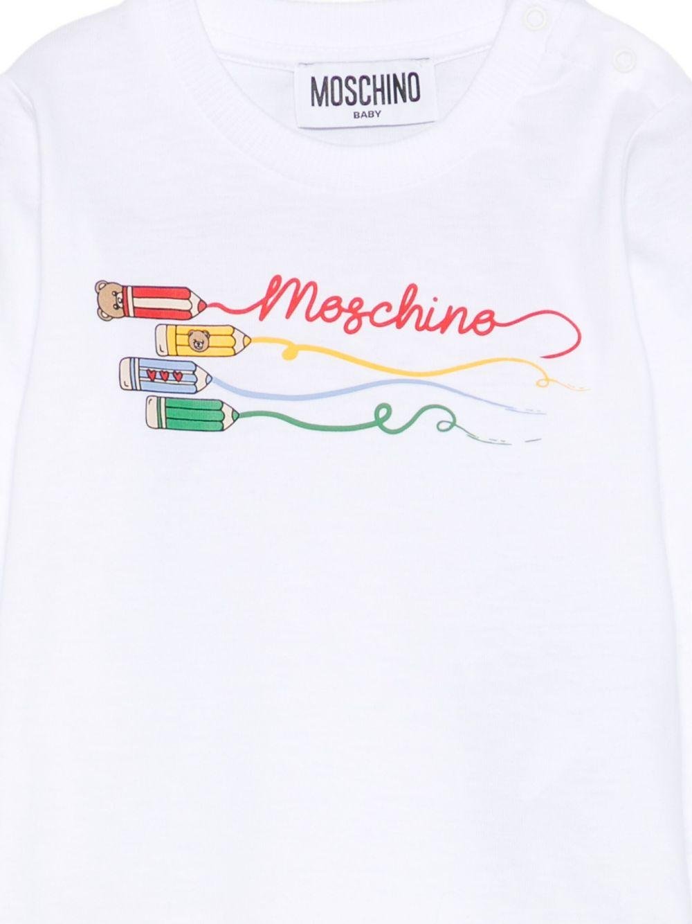 T-shirt per neonati Moschino Kids bianco con stampa a matita - Rubino Kids