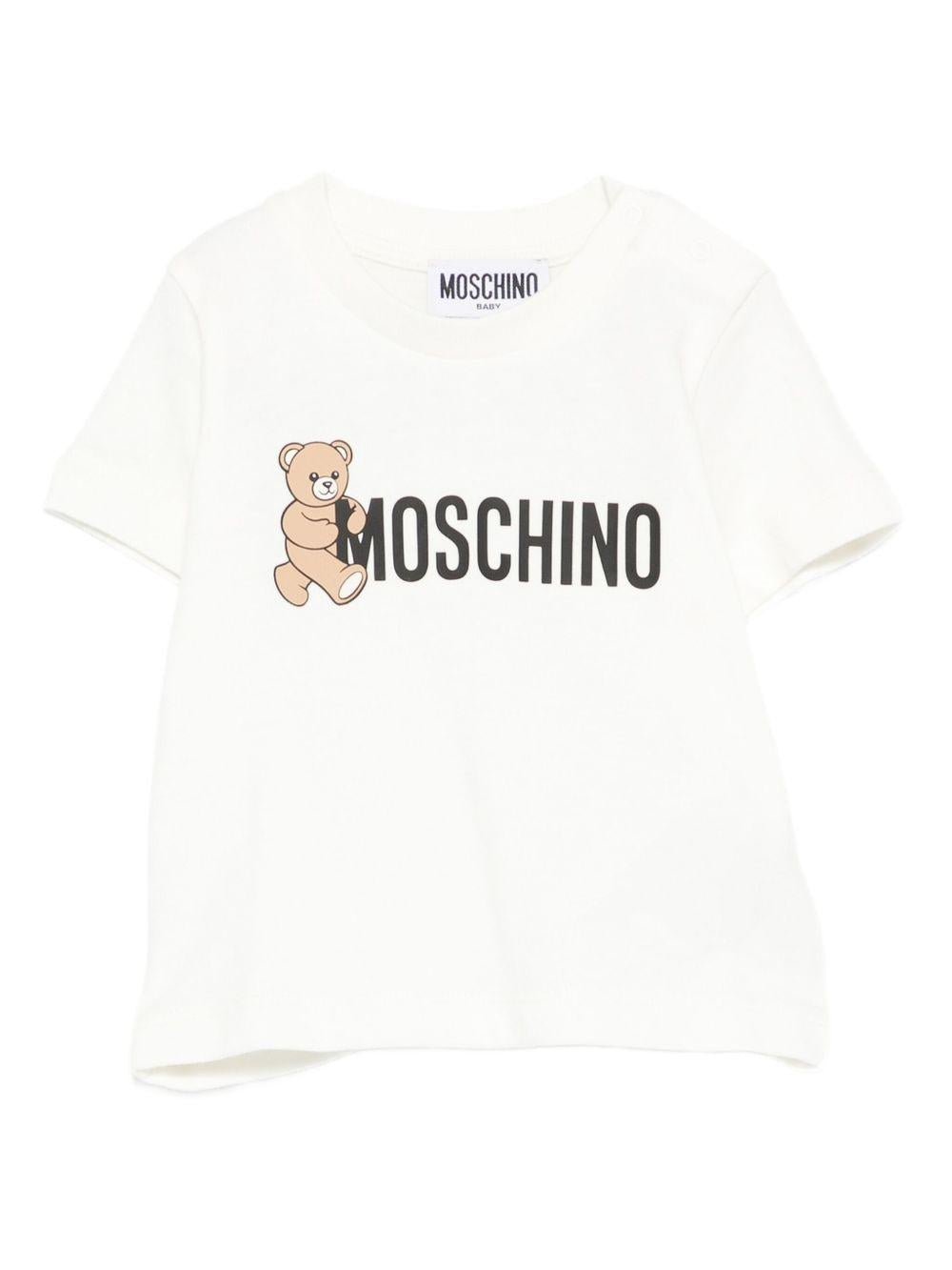 T-shirt per neonati Moschino Kids bianco con stampa logo - Rubino Kids