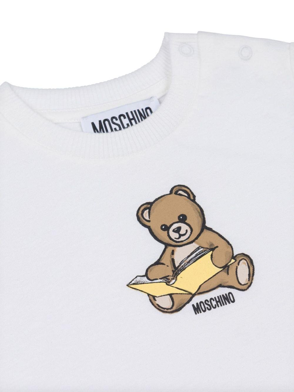 T-shirt per neonati Moschino Kids bianco con stampa teddy - Rubino Kids