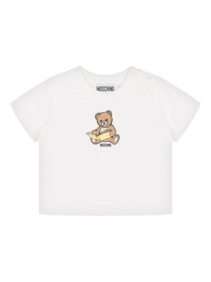 Moschino Kids white baby T-shirt with teddy print