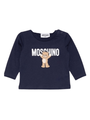 T-shirt per neonati Moschino Kids blu con motivo Teddy Bear