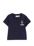 T-shirt per neonati Moschino Kids blu con ricamo orsetto - Rubino Kids