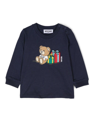 Moschino Kids blue baby T-shirt with Teddy Bear print