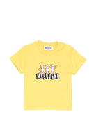 T-shirt per neonati Moschino Kids gialla con stampa grafica con tre Teddy Bear - Rubino Kids