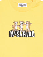 T-shirt per neonati Moschino Kids gialla con stampa grafica con tre Teddy Bear - Rubino Kids