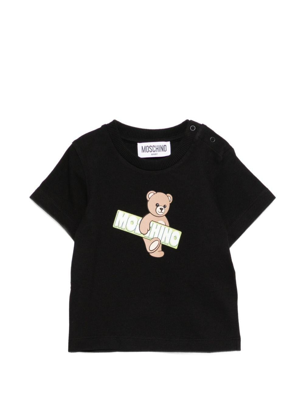 T-shirt per neonati Moschino Kids nera a con stampa Teddy Bear - Rubino Kids