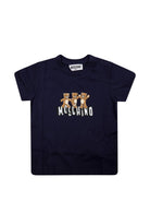 T-shirt per neonati Moschino Kids nera con stampa tre Teddy Bear sul davanti - Rubino Kids