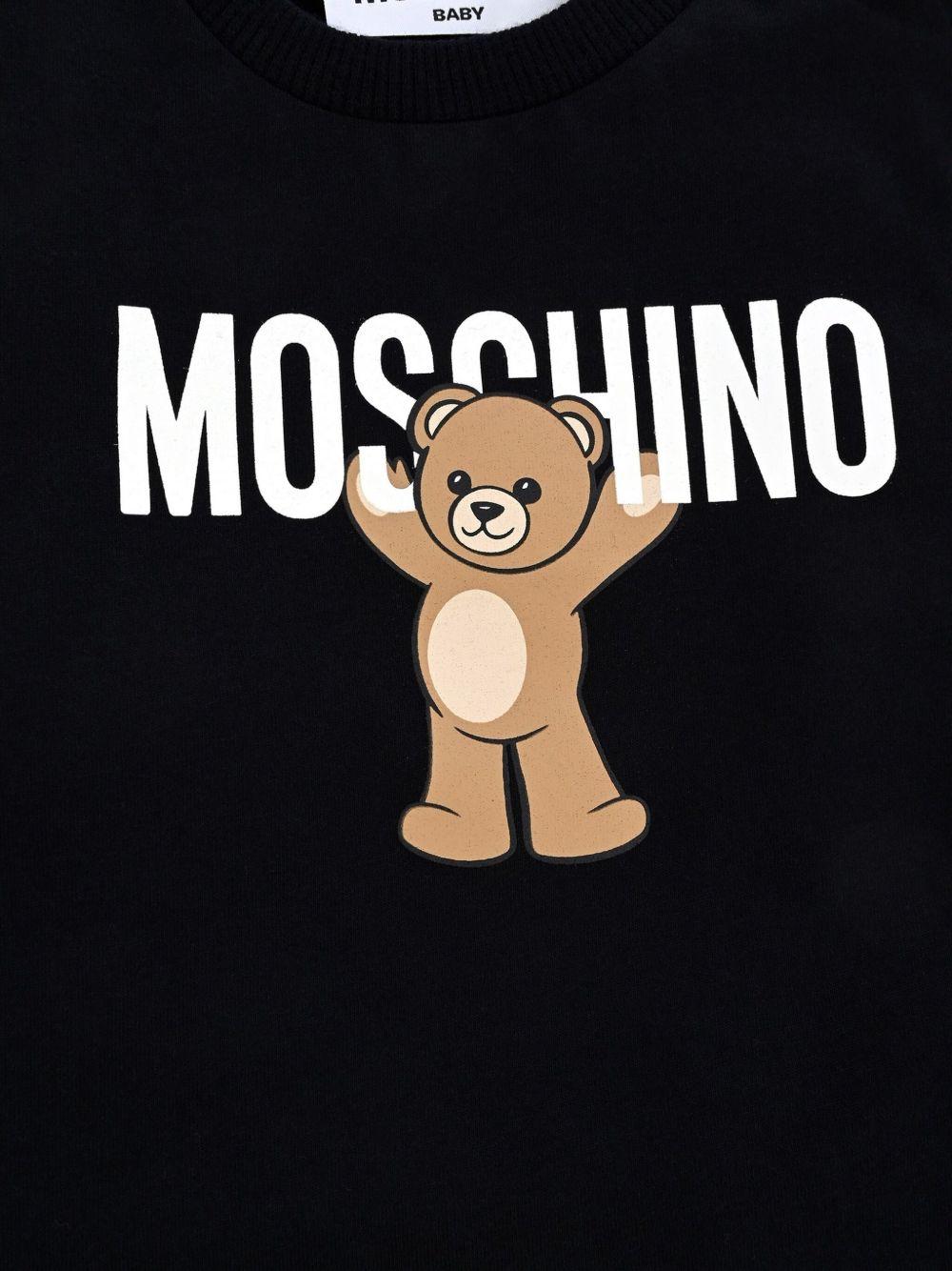 T-shirt per neonati Moschino Kids nero a maniche lunghe con stampa teddy - Rubino Kids