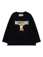 T-shirt per neonati Moschino Kids nero a maniche lunghe con stampa teddy - Rubino Kids