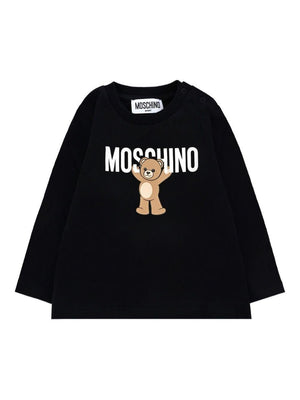 T-shirt per neonati Moschino Kids nero a maniche lunghe con stampa teddy