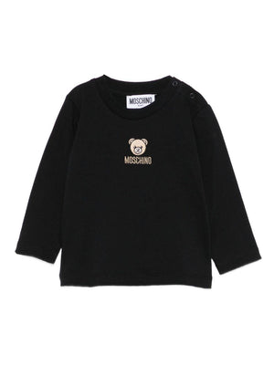 T-shirt per neonati Moschino Kids nero con orsetto ricamato